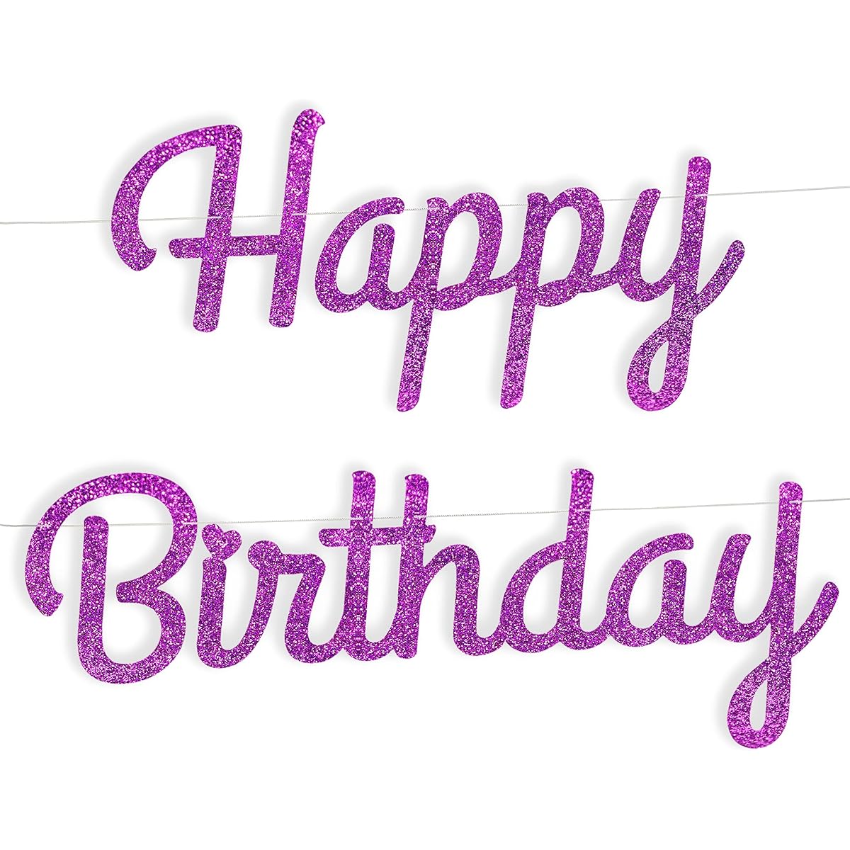 Apluselection Extra Large Glitter Purple Happy Birthday Banner, Elegant Sign In Script Reusable Paper Garland for Men Women Kids Adults Violet Party Decorations Supplies (XXL-Glitter Purple)