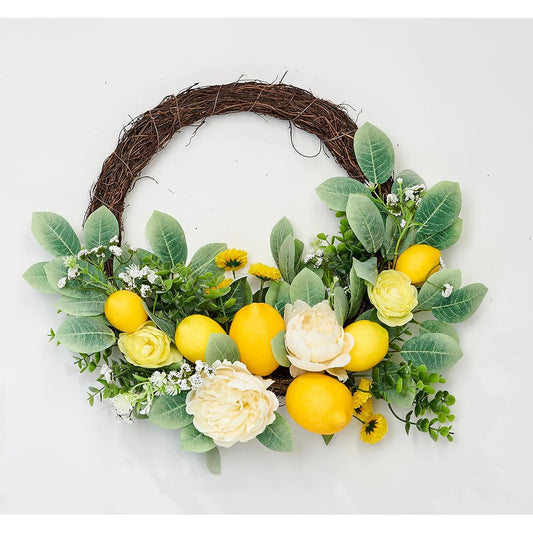 Worth Imports 18" Lemon Green Leaves and Flowers Herringbone Wreath, Multicolor