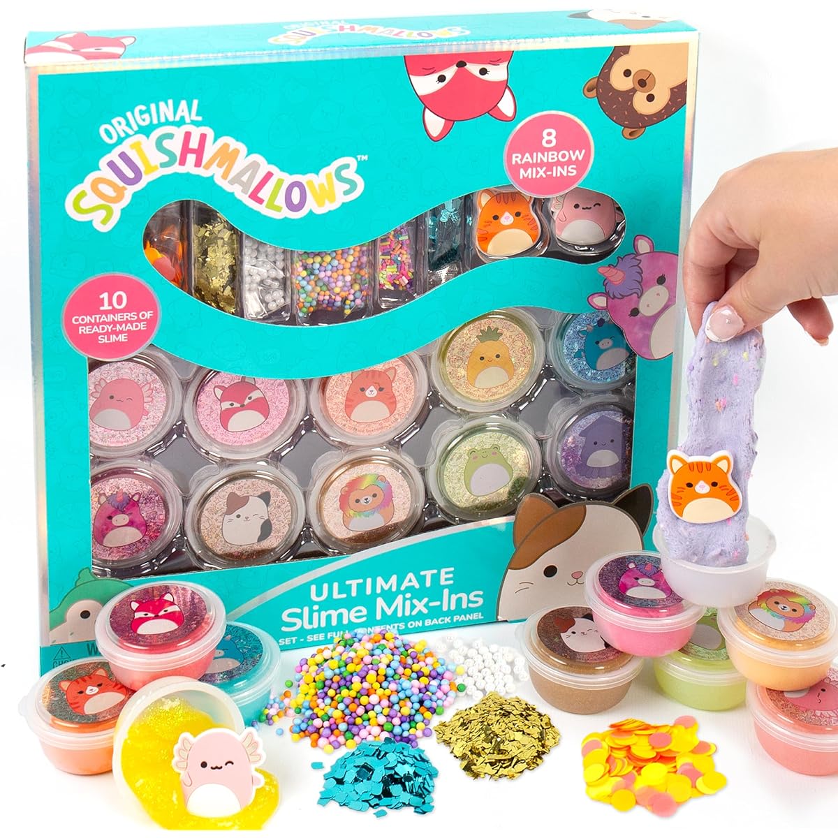 SQUISHMALLOWS Original Ultimate Slime Mix-Ins 10 Pack Glitter & Cloud Slime Fun Slime 8 Fun Slimes for Kids Crunchy Slime Slime Bulk Toys for 6 Year Olds Super Soft Sludge Toy