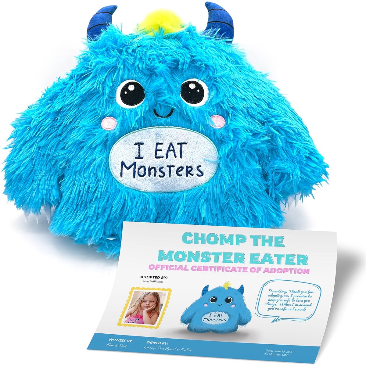 Monster Eater: Reduces Fear and Anxiety in Children - When I'm Around You're Safe & Sound | Large 13-Inch Plush Toy Helps Protect Children | Also Doubles as a Stuffed Pillow | Veteran-Owned Business