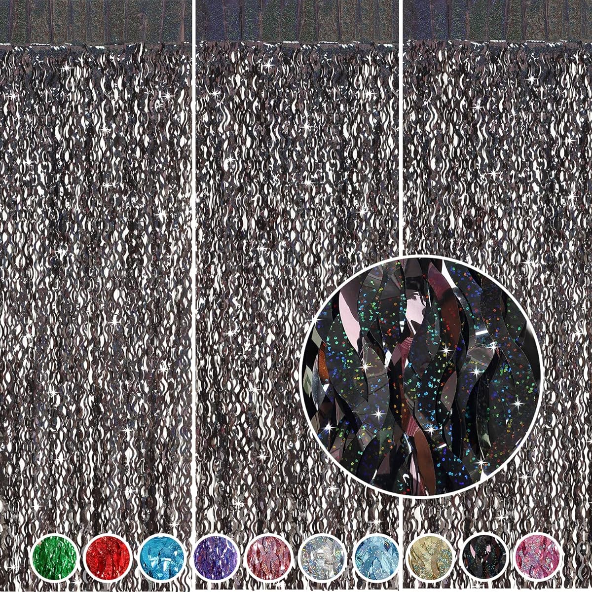 CYLMFC Black Foil Curtain Backdrop 3.3ft x 6.5ft Shiny Metallic Foil Curtains Photo Booth Props Graduation Fiesta Halloween Party Decorations