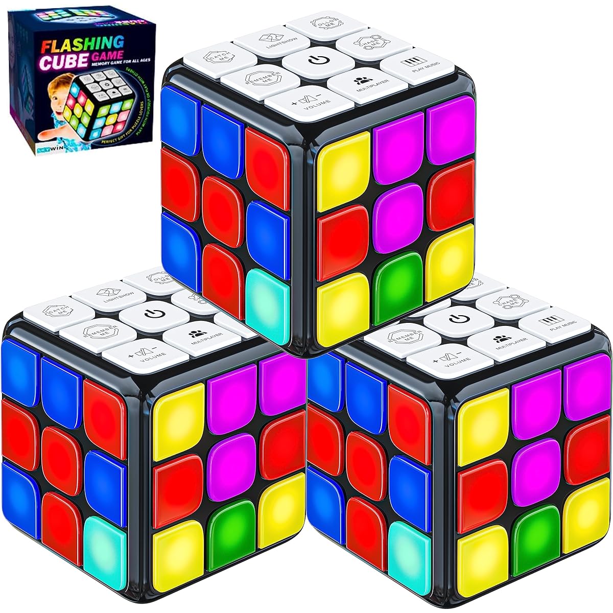 Skywin Puzzle STEM Cube Game - 3 Pack Interesting and Fun Unique Flash Cubes Electronic Memory & Speed Game Development Brain - Hand Eye Coordination Cubes Light (3 Pack)