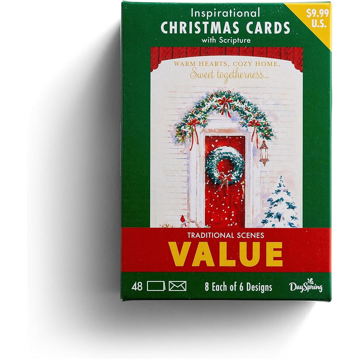 Warm Hearts Traditional Scenery Bulk Christmas Box Cards - 8 Assorted 6 Designs - 48 Inspirational Christmas Cards with Bible and Envelopes