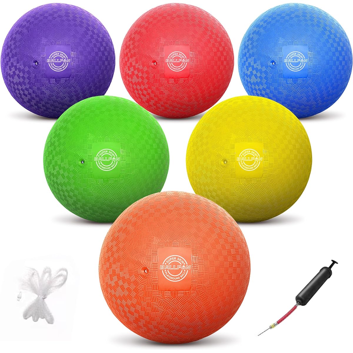 BALLFUN Dodgeball Playground Balls 8.5" for Kids & Adults Bouncing Kickball Handball for Outdoor & Indoor Games with Pump & Mesh Storage Bag 8.5" Pack of 6