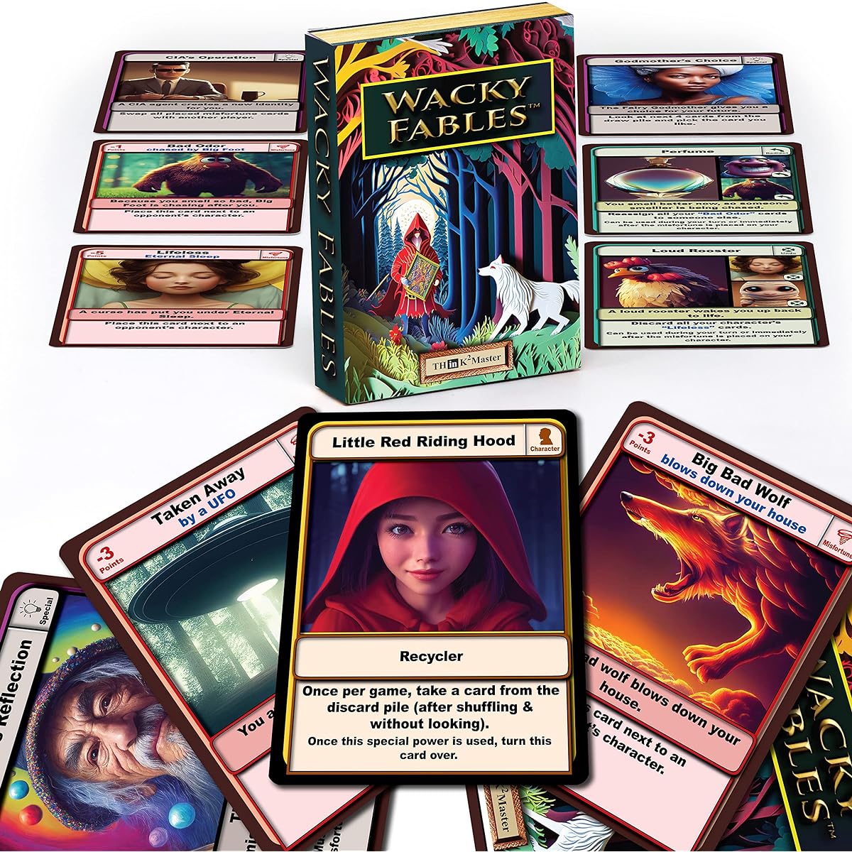 THINK2MASTER Wacky Fables - Card Game - Cast Misfortune on Your Opponents and Find Luck for Yourself to Create Fun Fairy Tales - Family Game Night - Kids and Teens Ages 6+ 2-6 Players