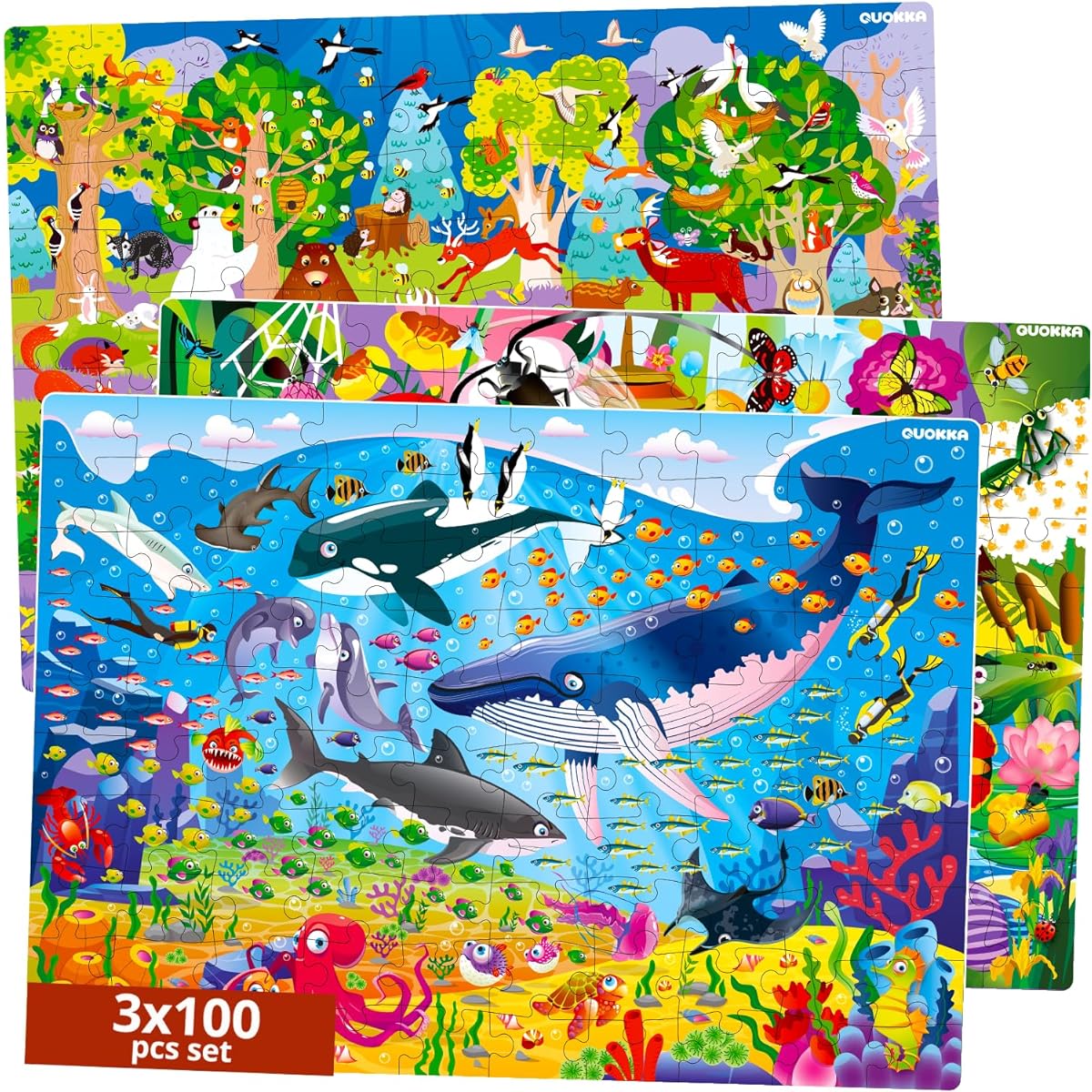 Jigsaw Puzzle 100 Pieces for Kids Ages 3-5 - Sea Animal Design Underwater Floor Puzzle Ages 4-8 - 3 Year Old Toys for Learning Sea and Forest Animals - Games for Boys and Girls Ages 8-10