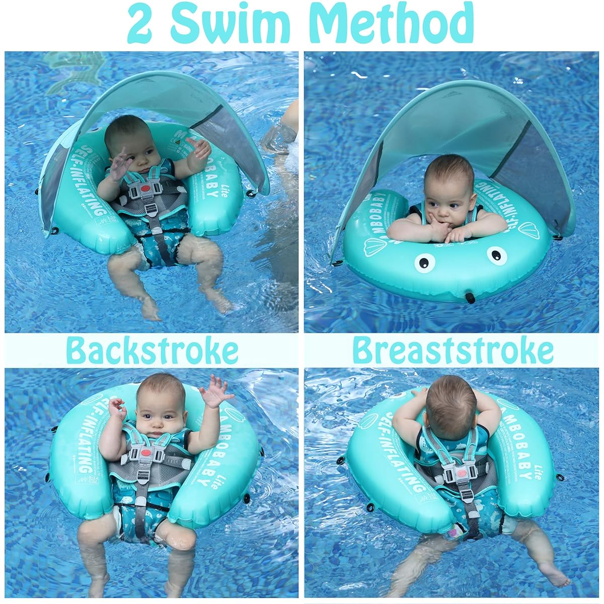 Mambobaby Float Self-Inflating Baby Swim Float with Canopy, Newest Compressible Folding Pool Baby Float, Upgrade Soft Waterproof Skin-Friendly Material Toddler Swim Float (Standard Edition Pink)