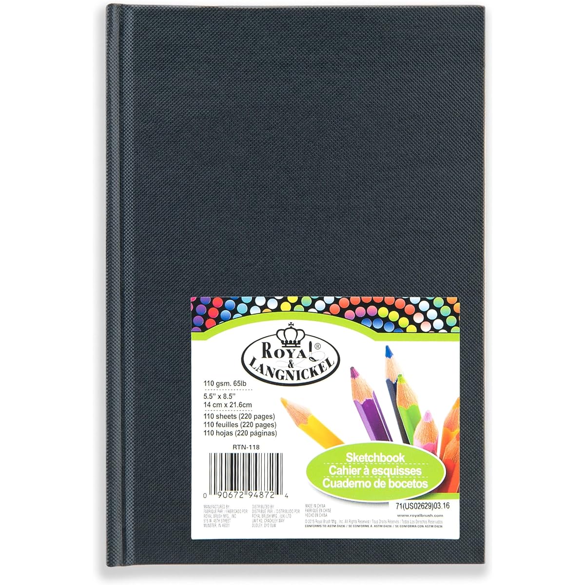 Sketchbook 5.5" x 8.5" 5.5-x-8.5-Inch Black RTN-118