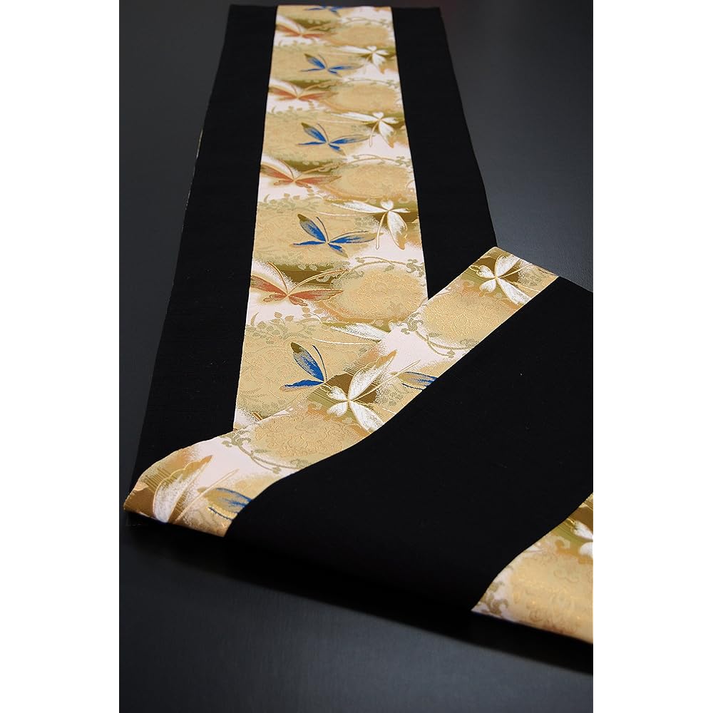 Japanese style kimono table runner, reversible gold brocade obi, boxed and wrapped, 150cm (butterfly)
