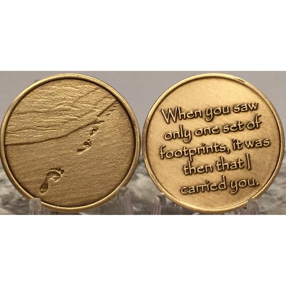 Set of 5 Footprints In The Sand Bronze Medallion Chip Bulk Lot of Pocket Tokens