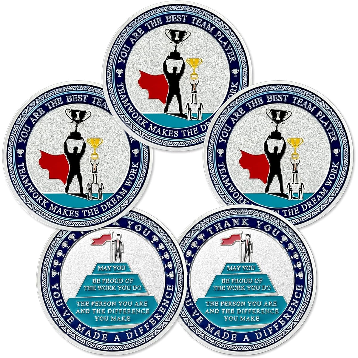 Employee Appreciation Coins Gift Set Encouragement Inspirational Thank You Coins for Office Staff Colleagues 5 Pieces
