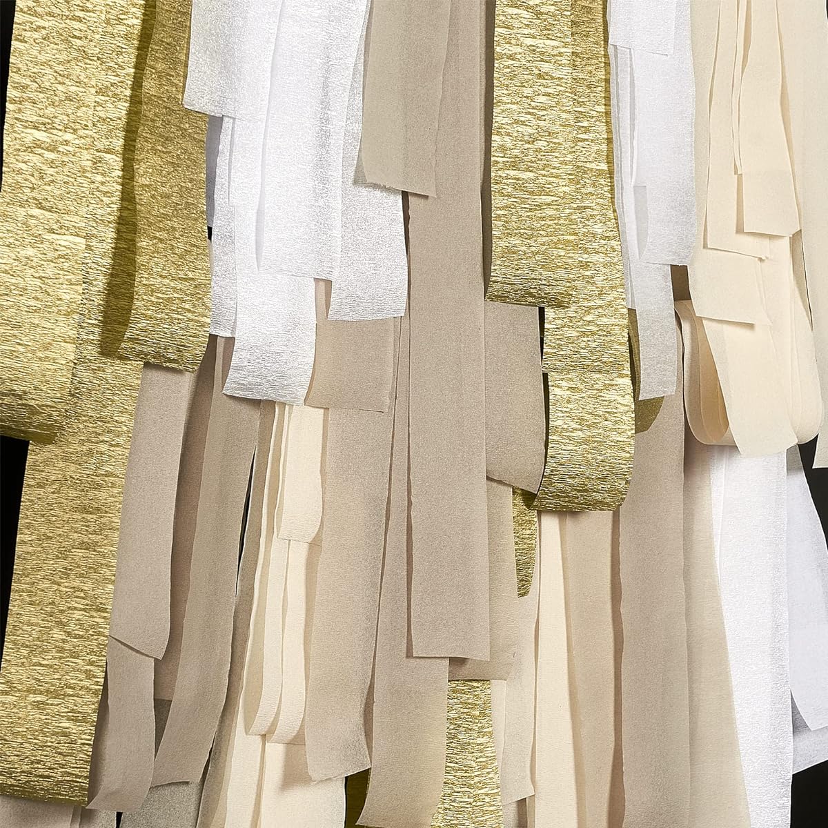 PartyWoo Crepe Paper Streamers 6 Rolls 54ft Metallic Gold Ivory Sand White White Crepe Paper for Birthday Decorations Party Decorations Baby Shower Decorations (1.8" x 82ft/Roll)
