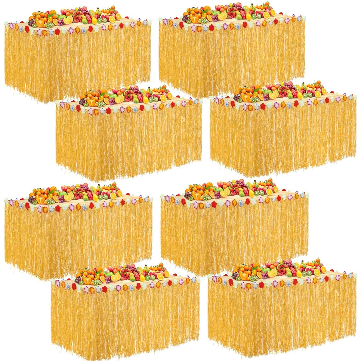 Juexica Luau Glasses Table Skirt Yellow Hawaiian Fake Hibiscus Flower Hula Skirt Tropical Party Decorations Event Birthday Party (Pack of 8) Approx. 108 x 30 Inch