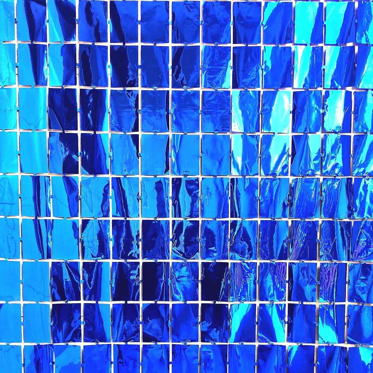 Blue Backdrop Party Decorations Metallic Square Blue Foil Fringe Curtains Photo Booth Props for Birthday Graduation Bachelorette Wedding Engagement Bridal Shower Baby Shower Party Decorations - 2 Pack