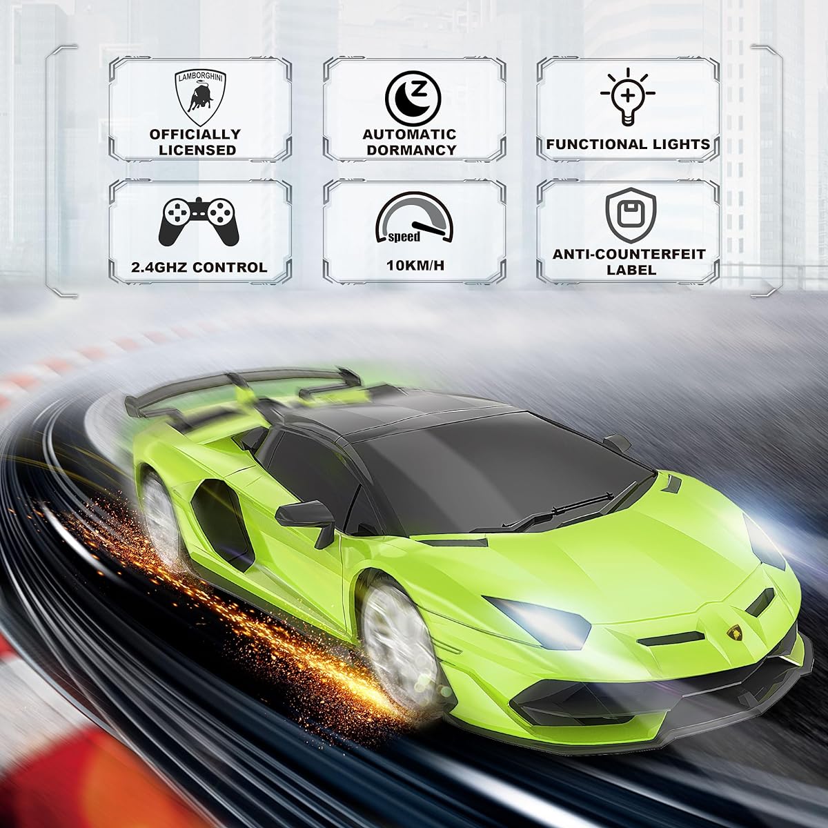 Lambo Remote Control Car 2.4GHz AEROQUEST Officially Licensed 1:24 Lambo SVJ Electric Sports Racing Hobby Toy Car Gift for Boys/Girls/Teens/Adults (Green)