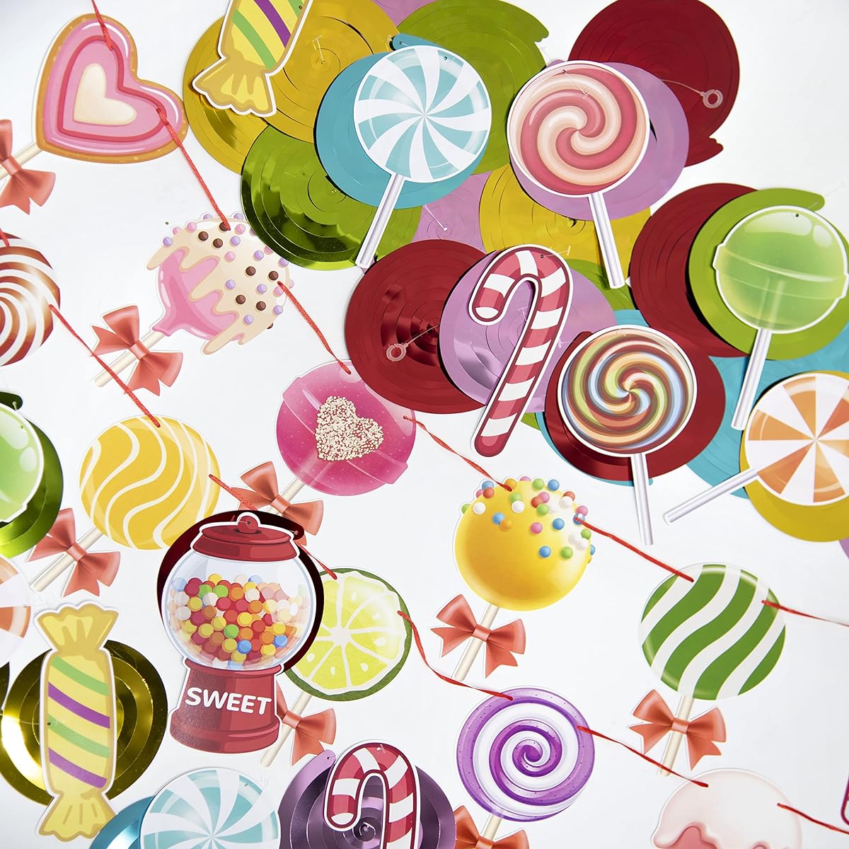 Candyland Party Decorations Set Candy Theme Party Hanging Swirl Lollipop Foil Balloons Sweet Lollipop Banner for Girls Kids Birthday Party Supplies Baby Shower Home Classroom Sweet Shop Decor