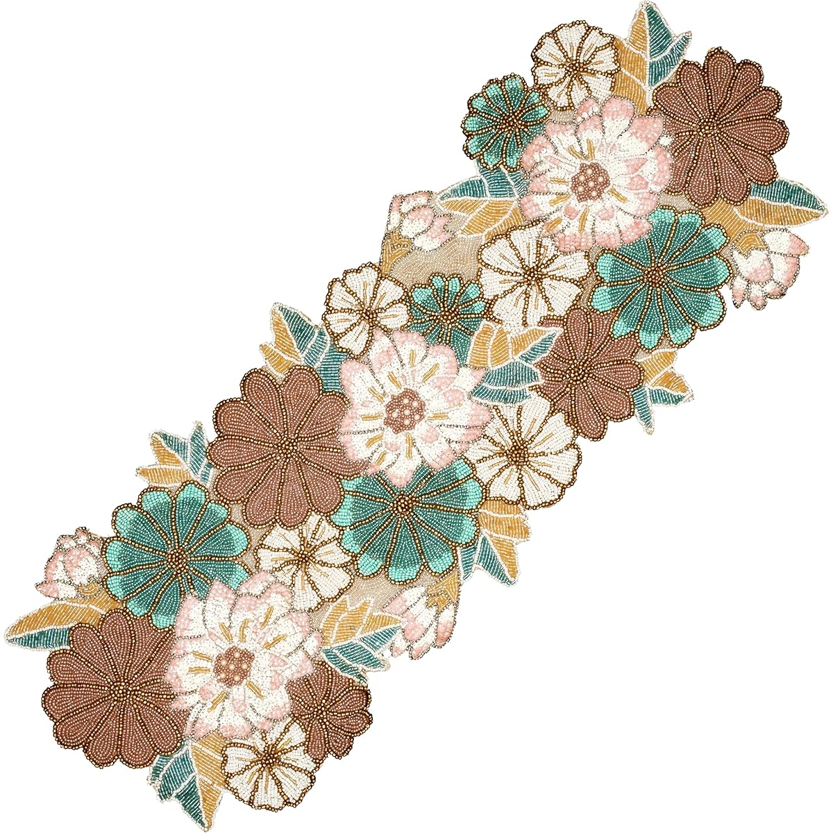 Handmade Embroidered Beaded Table Runner for Tabletop - Home Decor Mat for Wedding Party Baby Shower Family Gatherings - Pink/Light Brown