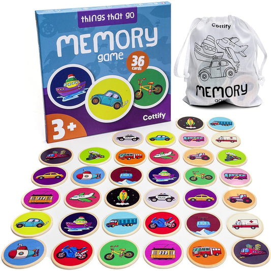 Wooden Memory Game for Toddlers 2-4 Years with Things Th Go, Memory Mching Game, Toddler Mching Games Ages 2-4, Toddler Memory Game, Toddler Mching Game, Memory Card Game, 36 Cards