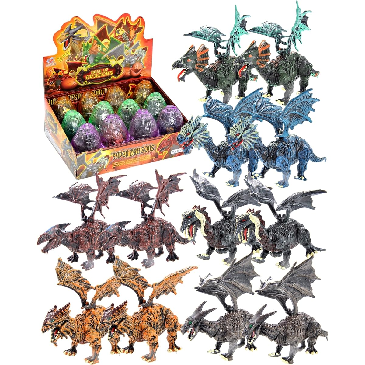 PowerTRC Deluxe 3D Dragon Action Figure Jurassic Inspired Hatching Eggs 12-Pack | Disassembly Puzzle Toy | Perfect for kids' party favors and bulk toy excitement!
