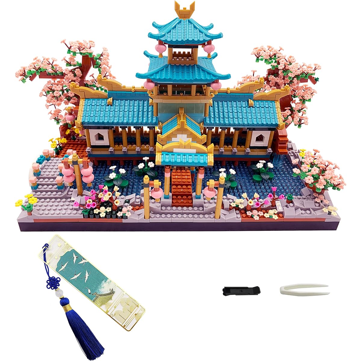 Alizdd Micro Building Blocks Set, China Suzhou Garden Architecture and Cherry Blossom Bonsai Tree Building Toy for Adults, Japanese Sakura House Model, Creative Mini Bricks Gifts for Kids 14+, 2350 Pieces