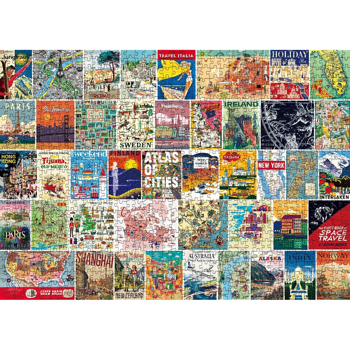 Vintage Travel Puzzle for Adults 1000 Piece World Atlas Landmarks Jigsaw Puzzle Ireland London Italy Map Puzzle