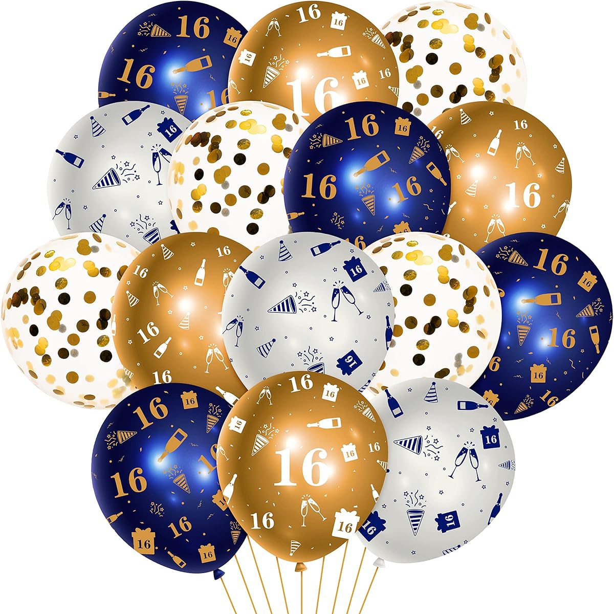 WT-16th blue gold balloon sleeves 36 pieces