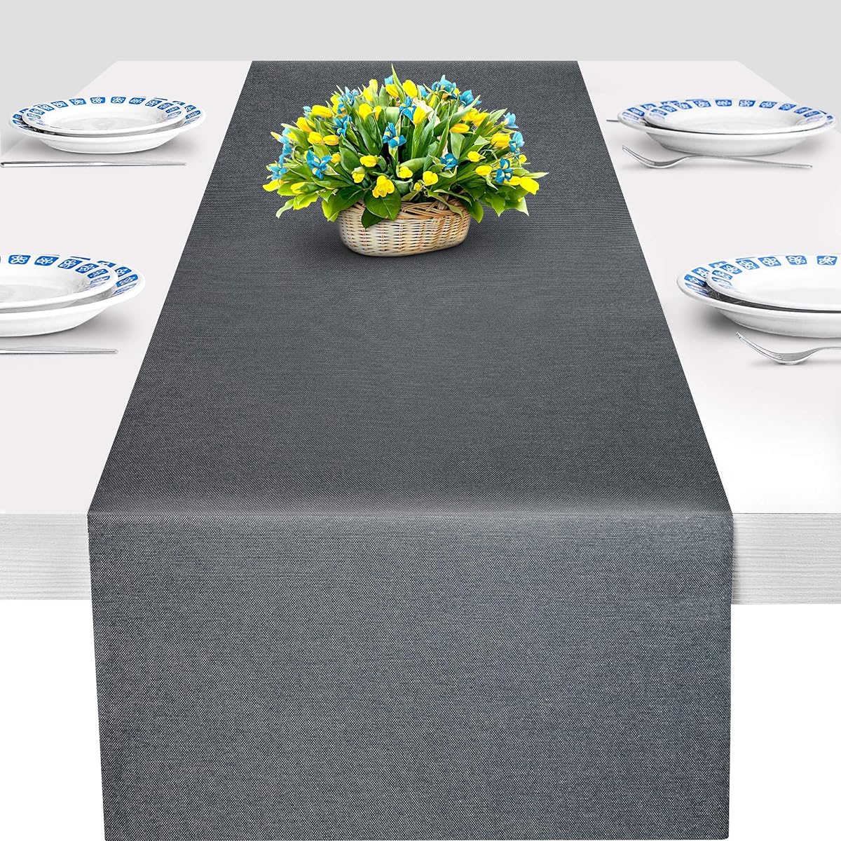 ArtanHome Dark Grey Table Runner - Double Sided Farmhouse Table Runner for Dining Room Table Decor, Dresser Cover, Bedroom, 14 x 72 Inch, Wrinkle Free, Washable, Cotton Polyester Cloth