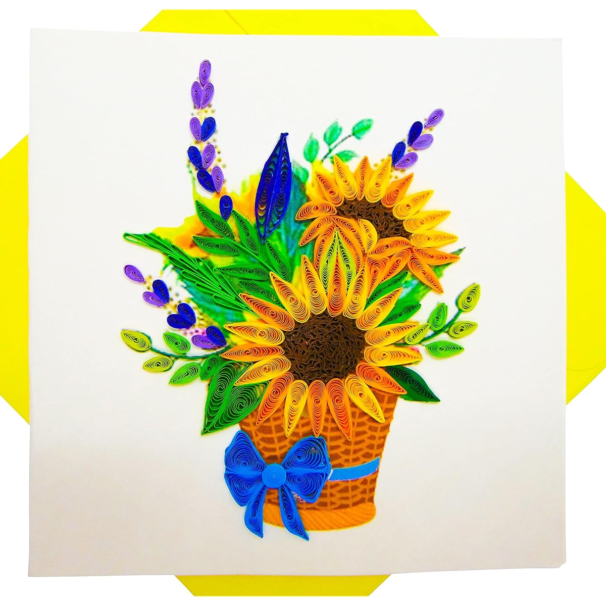 Sunflower Bouquet Quilted Cards 3D Unique Handmade Design Greeting Cards for Birthday Valentine's Mother's Day Spring Father's Day Graduation Wedding Anniversary Thank You Express Your Feelings for Any Occasion 6" x 6"