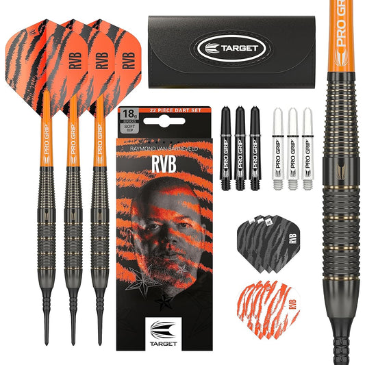 Target Darts Raymond Van Barneveld RVB 18G Brass Soft Tip Dart Set - Includes Extra Accessory Gift Pack