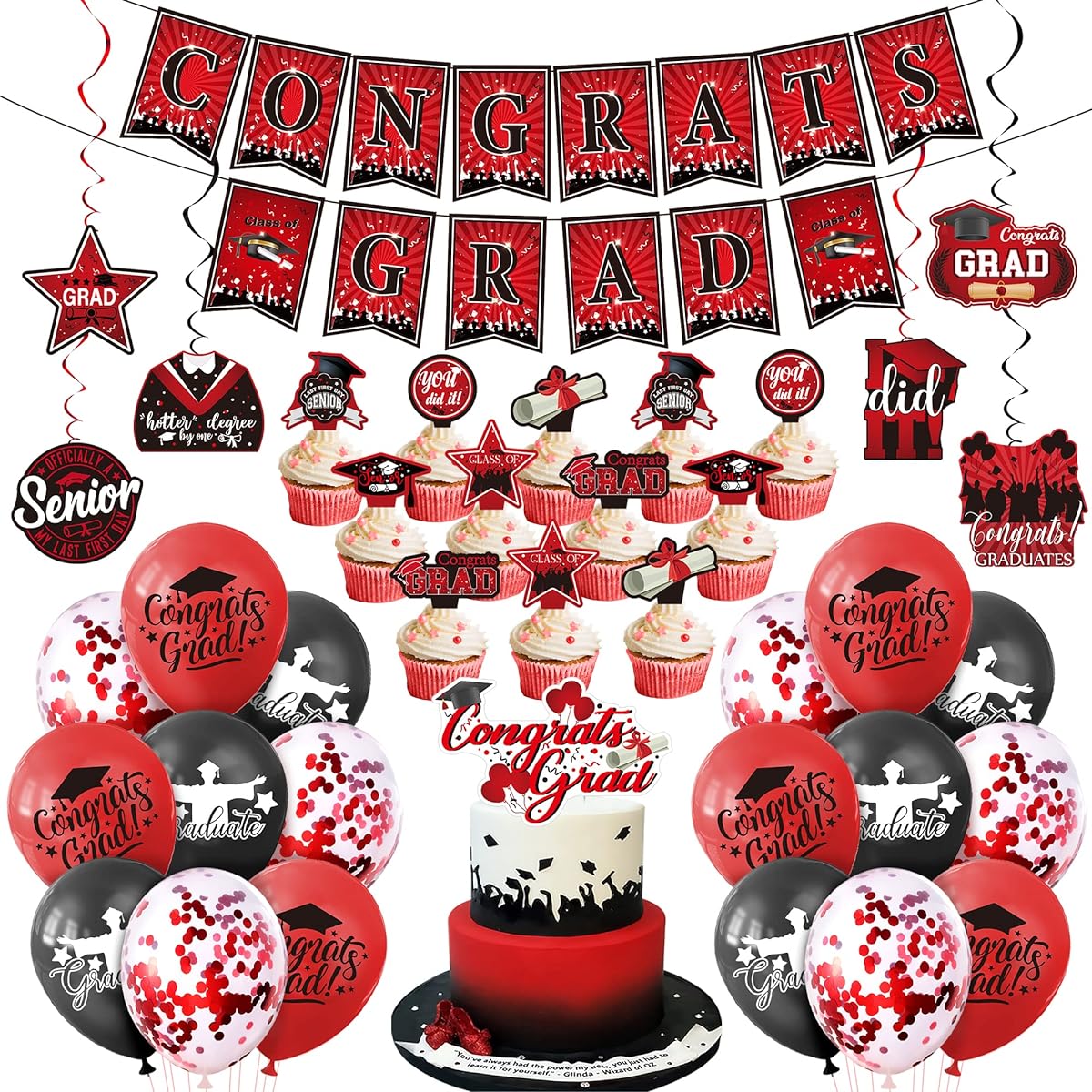 Congrats Grad Banner Cake Black & Red