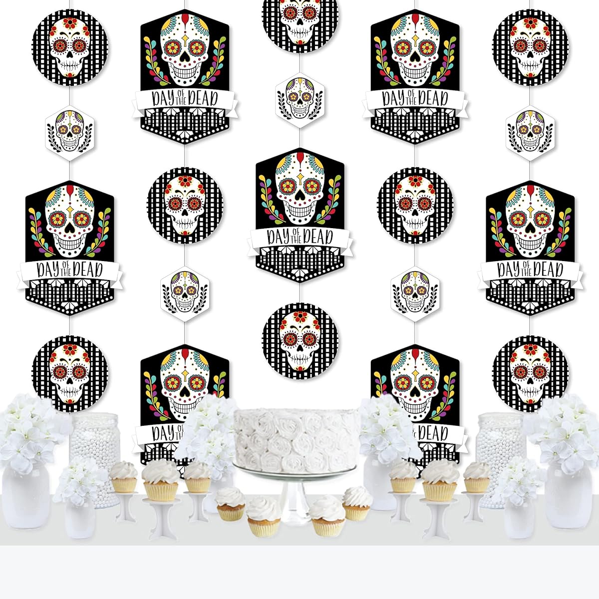 Big Dot of Happiness Day of the Dead - Halloween Sugar Skull Party DIY Backdrop - Hanging Vertical Decorations - 30 Pieces