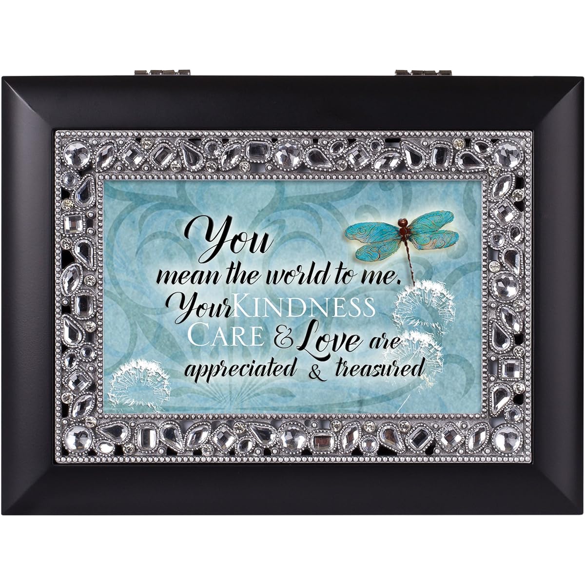 Kindness Care and Love Treasured Jeweled Black Keepsake Music Box Plays Wind Beneath My Wings