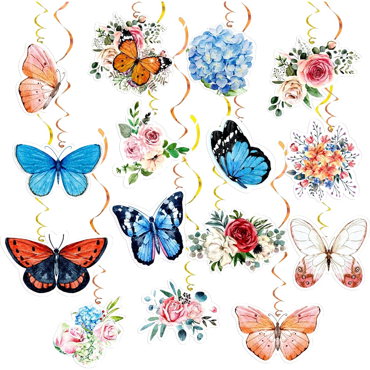 Tropical Butterfly Hanging Swirls Decorations - 30 Pack No DIY Required | Spring Butterfly Hanging Swirls Flower Garden Party Decorations Butterfly Party Decorations | Butterfly Birthday Decorations