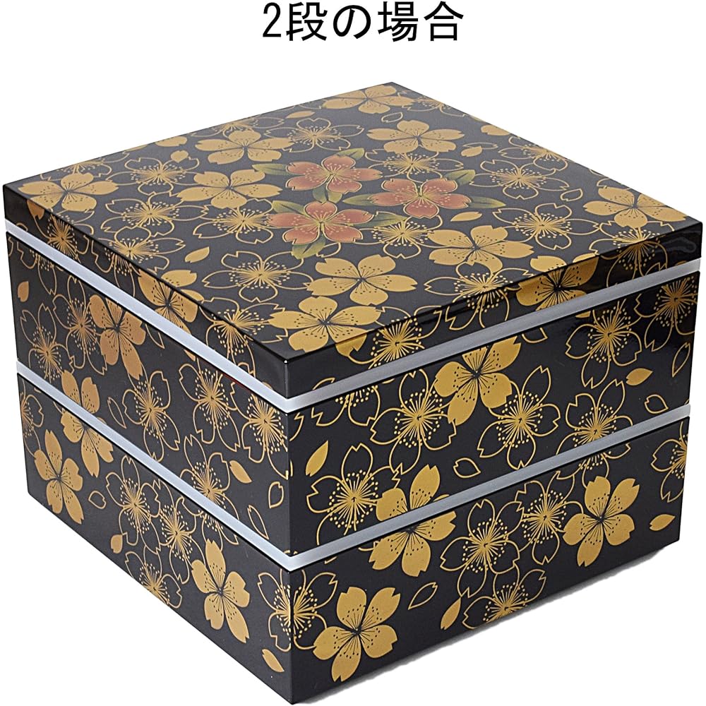 Maeju lacquerware, multi-layered box, three tiers, flower dance, black, with stickers, traditional craft, Yamanaka lacquerware, 21.5cm, square, for 4 to 5 people, made in Japan, 7R-773