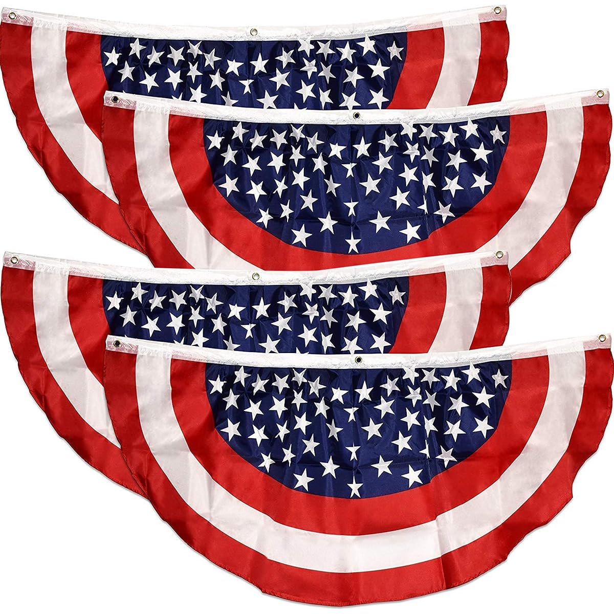 Gift Boutique Patriotic Bunting Banners 4 Pack American Flag Stars and Stripes USA 4th of July Red White & Blue 48" x 24" Pleated Grommets Memorial Day Independence Day Outdoor Decorations