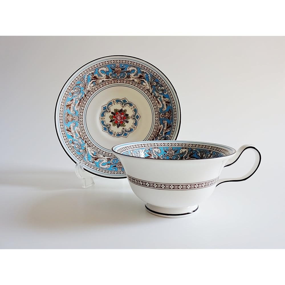 Wedgwood Florentine Turquoise Tea Cup & Saucer Peony [Parallel Import]