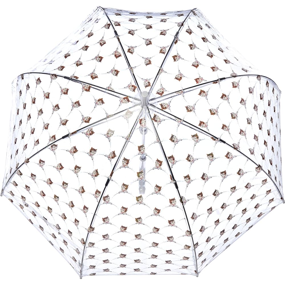 [Fulton] Umbrella, Women's Umbrella, Floral Pattern, Cat, Transparent Print, Cute Cat, Women's, White, Japan, Rib Length: 65cm, Total Length: Approx. 93cm, Diameter: Approx. 82cm, Weight: Approx. 490g (-)