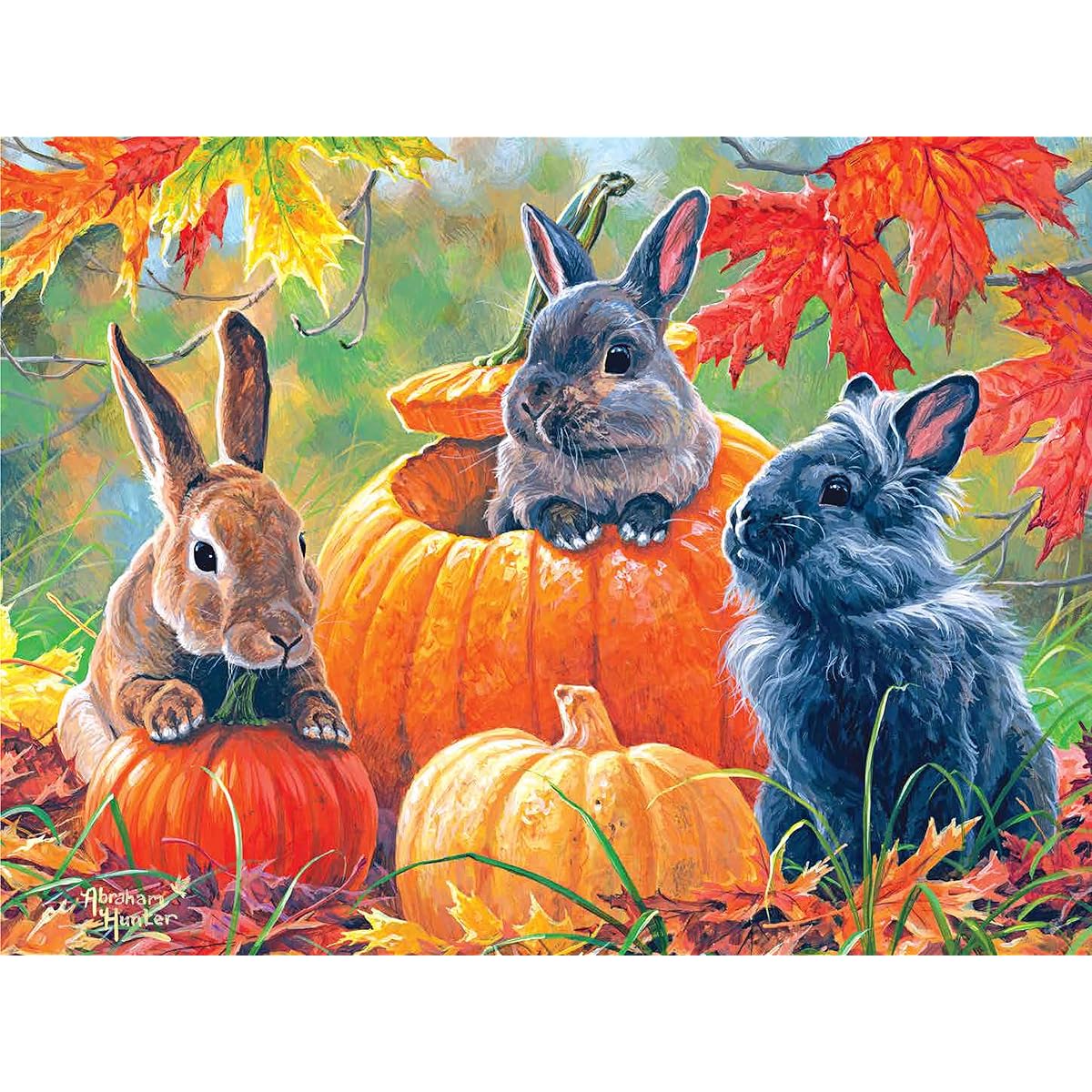 RoseArt Abraham Hunter Jigsaw Puzzle 500 Piece Pumpkin Patch Bunny
