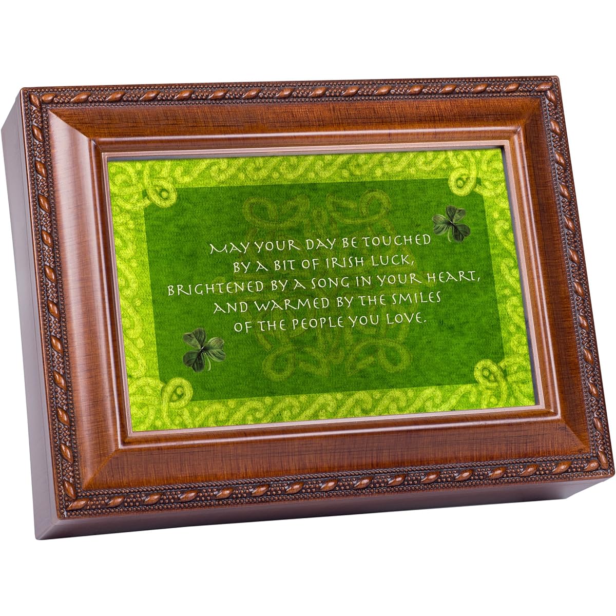 Cottage Garden Days Be Touched Bit of Irish Luck Wood Grain Rope Trim Jewelry Music Box Irish Lullaby