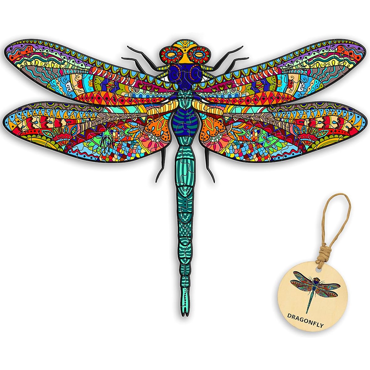 DEPLEE Wooden Puzzle for Adults Dragonfly Wooden Jigsaw Puzzle Unique Shape Wooden Animal Puzzle Creative Challenge for Kids Adults Family Friends | 87 Pieces - 6.74" x 8.86" (17.13 x 22.51cm) - Small