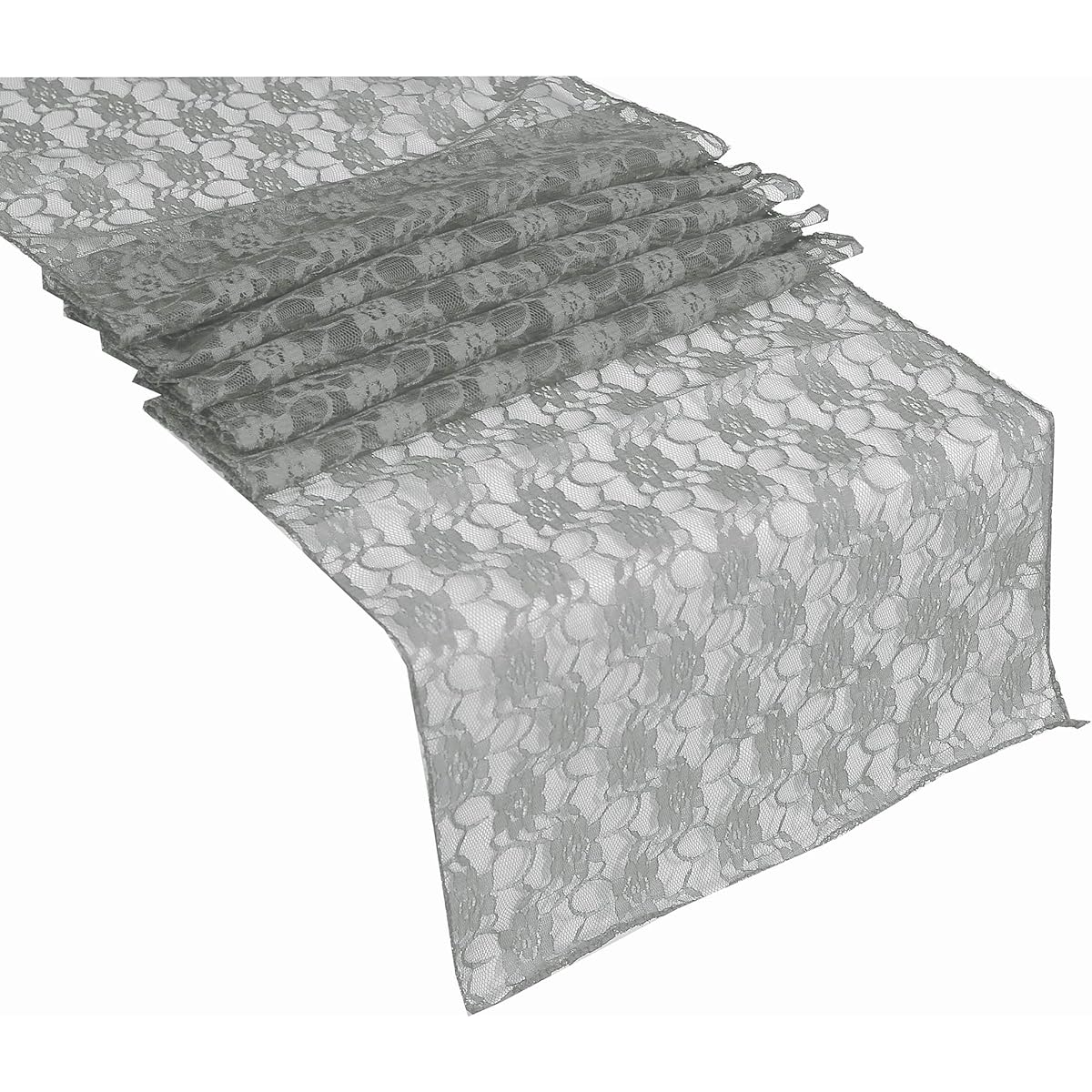 VDS 12 x 108 inch Lace Table Runner for Wedding Banquet Decoration Table Runner, Dresser, Party Supply 10 10_Lace table runner_Silver gray