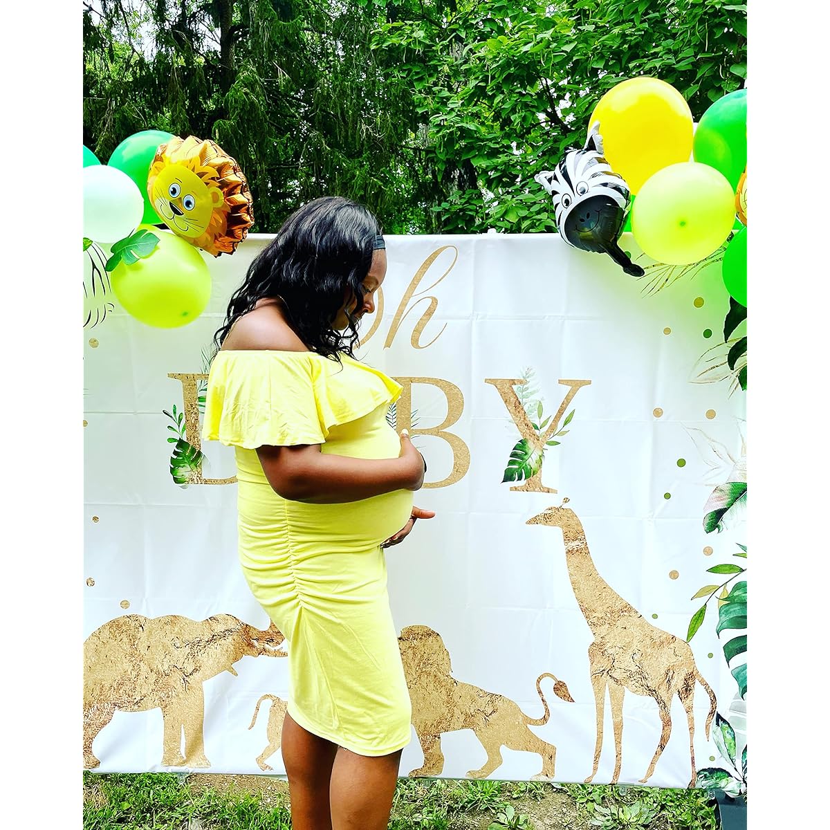 Avezano Gold Safari Baby Shower Backdrop Oh Baby Jungle Animals Background Baby Shoes Party Decorations Banner(7x5ft)