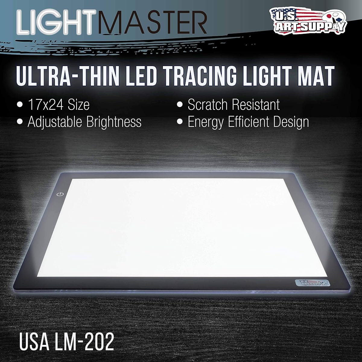 Large(A2) 17x24 LED Lightbox Board- 12-Volt Super-Bright Ultra-Thin 3/8 Profile Light Box Pad with 110V AC Power Adapter & Dimmable LED Lamps. Now Includes for FREE: 1 Measuring Overlay Grid & 1 Circle Template/Protractor 1-Year Warranty by US Art Supply