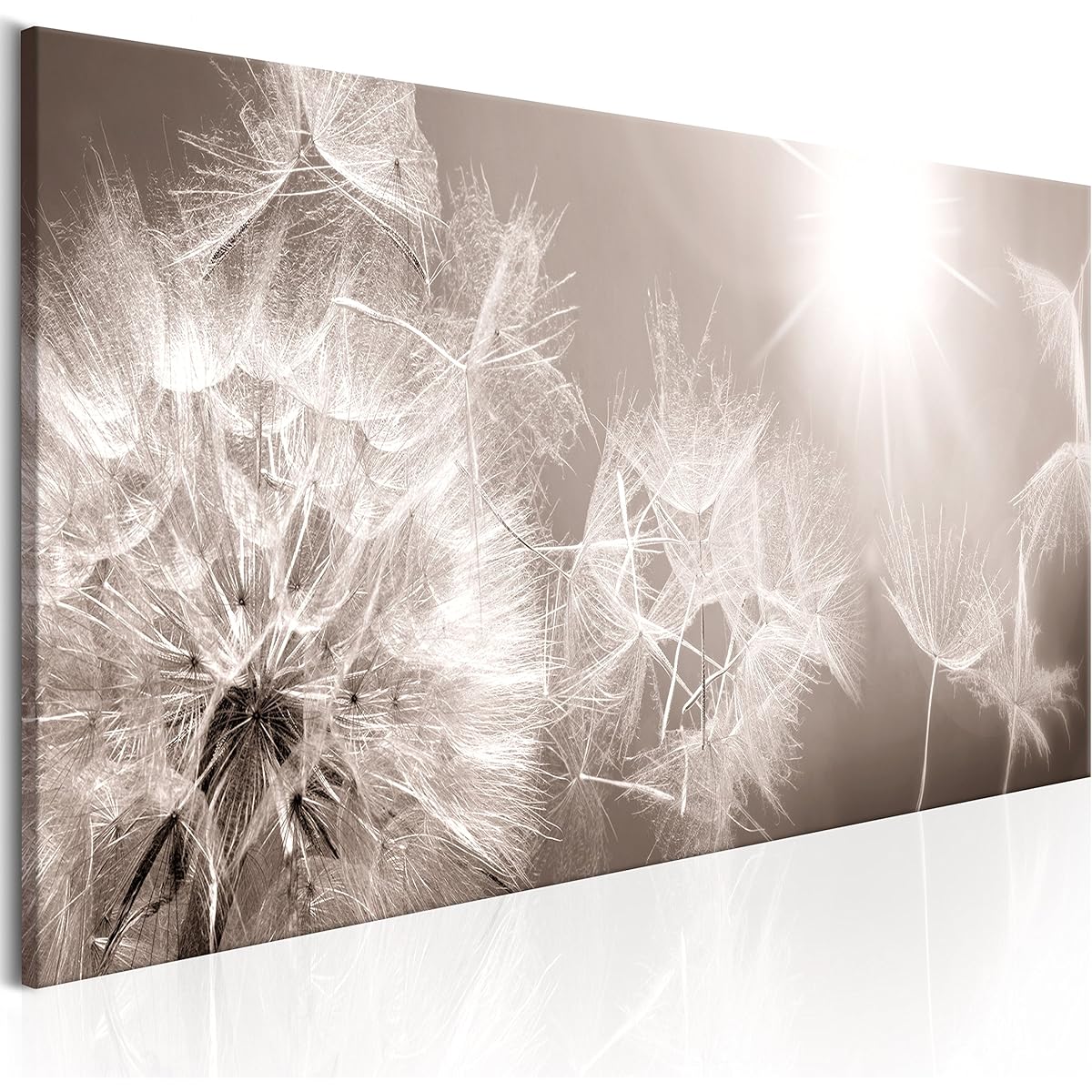 artgeist Textured Canvas Wall Art Dandelion 88.9x30.5 cm - 1 Piece Painting Canvas Print Picture Artwork Image Framed Contemporary Wall Home Beige Grey Sepia Floral Nature b-C-0161-b-a