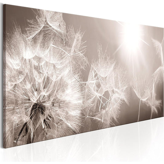 artgeist Textured Canvas Wall Art Dandelion 88.9x30.5 cm - 1 Piece Painting Canvas Print Picture Artwork Image Framed Contemporary Wall Home Beige Grey Sepia Floral Nature b-C-0161-b-a