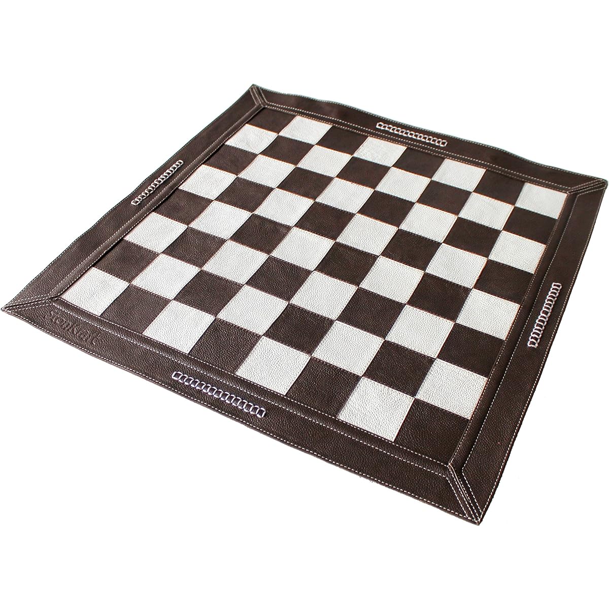 StonKraft - 48.3 x 48.3 cm / 19 x 19 inches - Genuine Leather Chess - Dark Tan | Roll-up Chess | Tournament Chess Board... Leather Tournament Chess