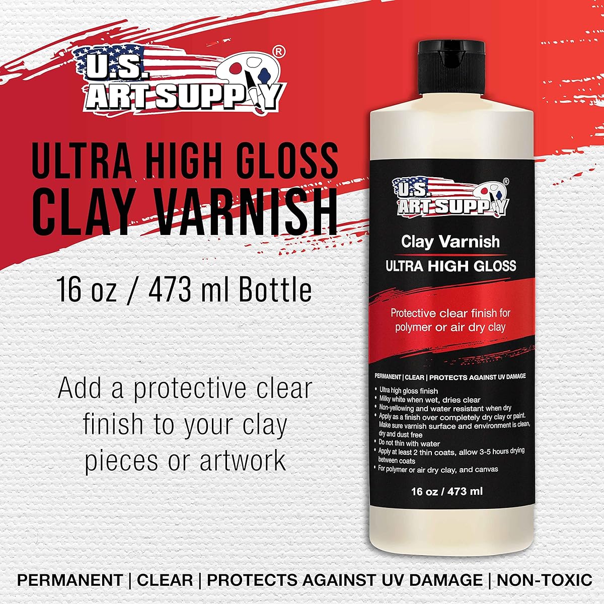 U.S. Art Supply Professional High Gloss Polling Paint Art Top Coat & Clay Varnish, 16 oz (Pint) - Clear Permanent Protective Finish for Polling Masters Paint Artwork Polymer & Air Dry Clay Sculptures