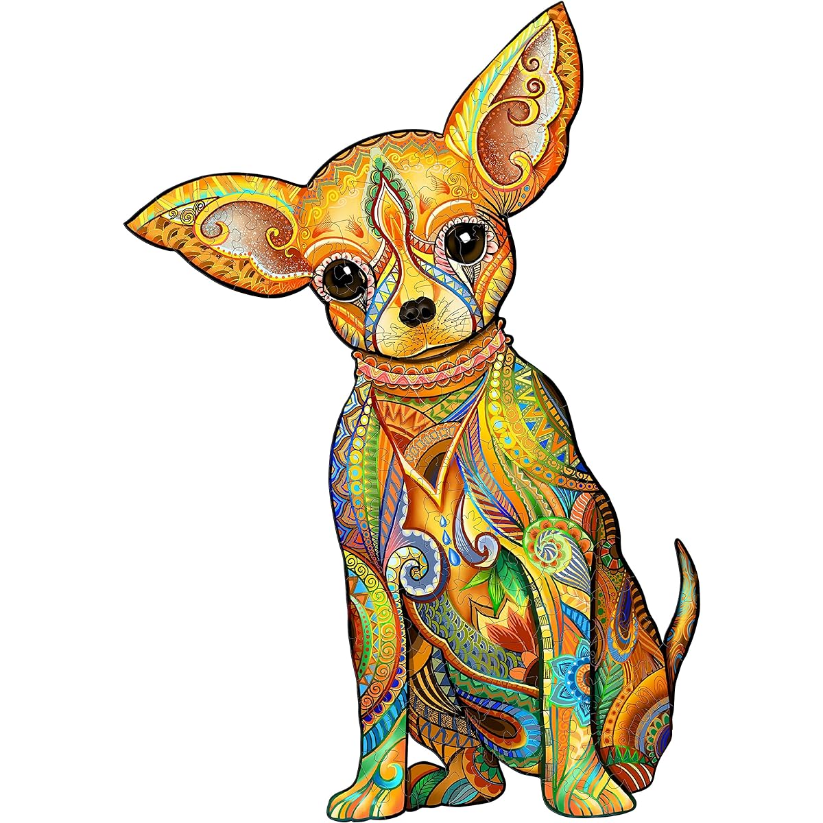 WOODBESTS Wooden Jigsaw Puzzles for Adults and Kids - Chihuahua Puzzle, Wooden Animal Puzzle, Wooden Cutting Puzzle, Dog Challenge Puzzle, Birthday Gift, Home Decoration, Family Game (S, 6.3 x 9 Inch, 74 Pieces)