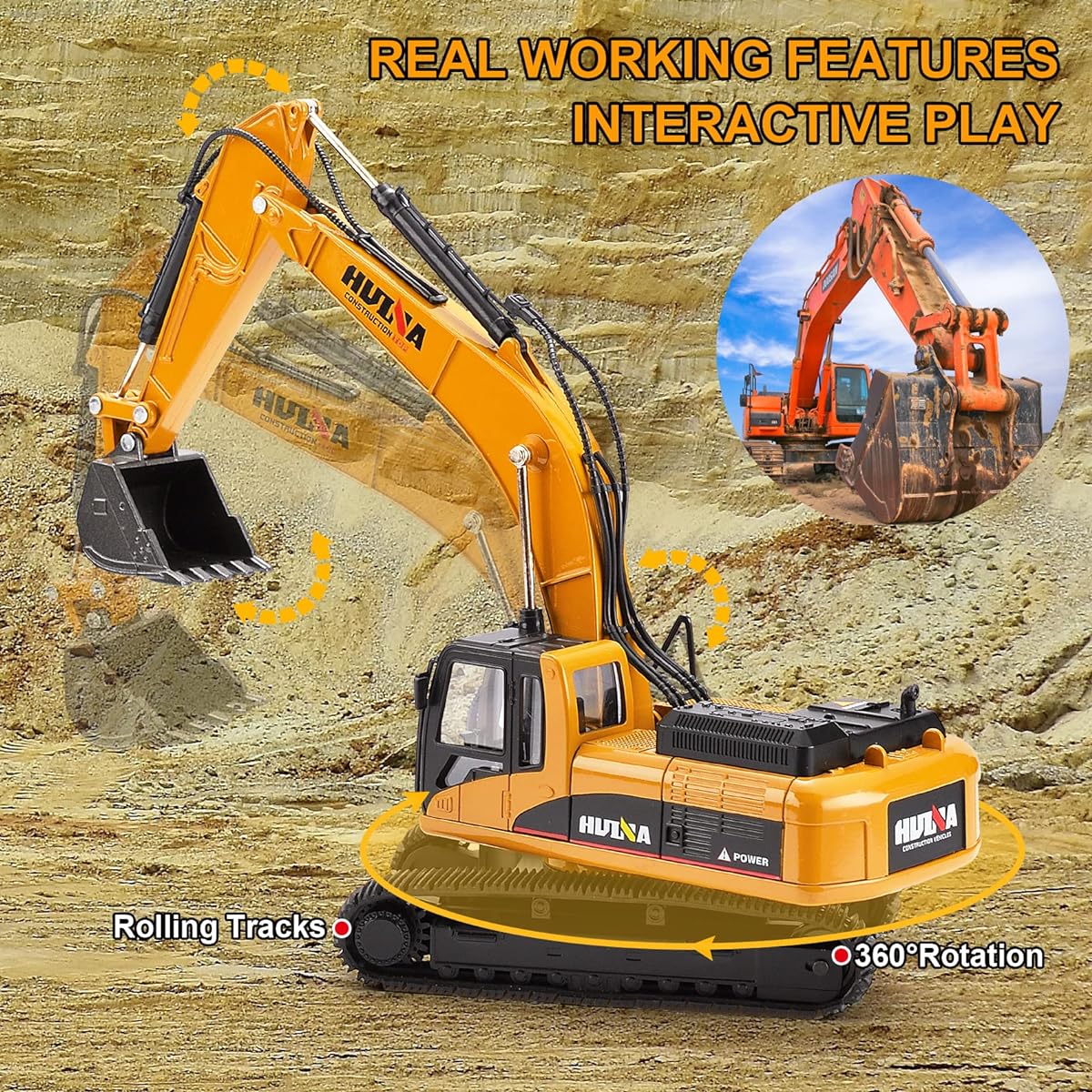 1/40 Scale Metal Excavator Toy Diecast Construction Machine Digger Truck Toy for Boys Kids