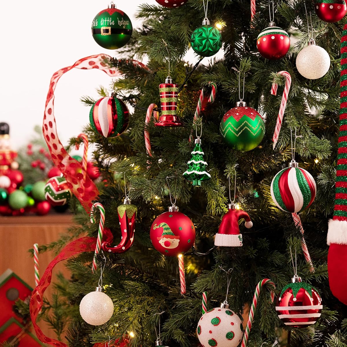 Valery Madelyn Christmas Ball Ornaments Decorations 60ct Joyful Elves Shatterproof Christmas Tree Ornaments Value Pack for Christmas Decorations